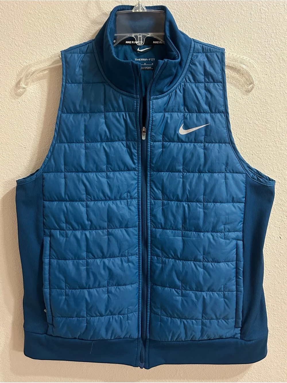 Nike Running Puffer Vest Womens Size M Blue Full Zip Athleisure Activewear Layer